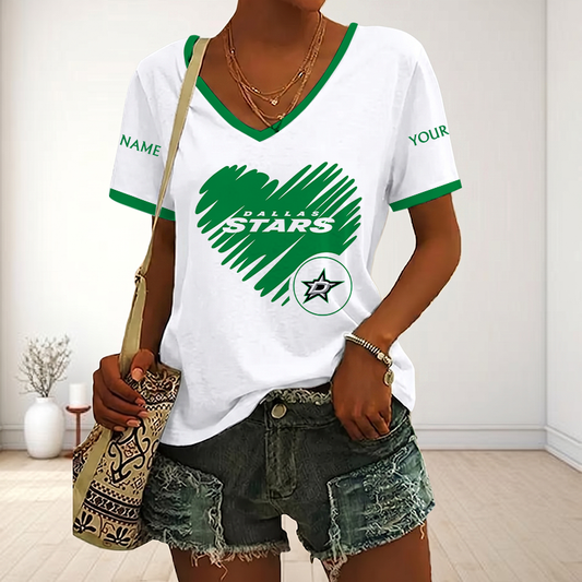 FINAL SALE - NEW CUSTOMIZED NHL15 DLS DALLAS STARS V-NECK FEMALE SHIRT