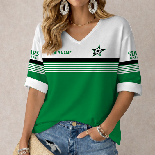 LIMITED EDITION - NEW CUSTOMIZED NHL15 DLS DALLAS STARS WOMEN'S HEART V-NECK LONG SLEEVE SHIRT