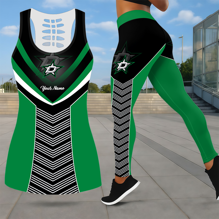SPECIAL EDITION - NEW CUSTOMIZED NHL15 DLS DALLAS STARS LEGGINGS & HOLLOW TANK TOP SET