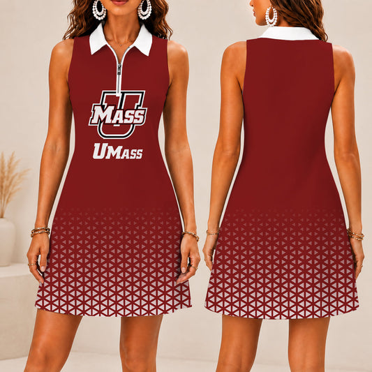 LIMITED EDITION - NEW CUSTOMIZED NCAA CFH15 UMM UMASS MINUTEWOMEN WOMEN'S ZIP SLEEVELESS POLO DRESS