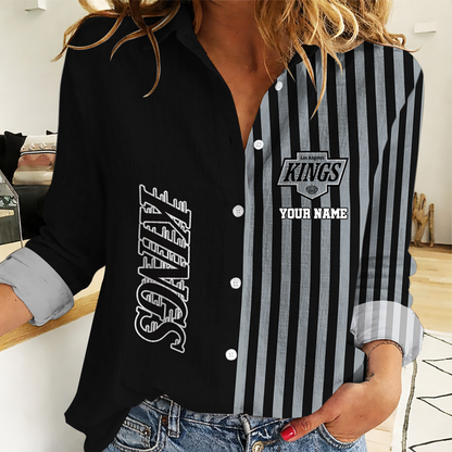 FINAL SALE - NEW CUSTOMIZED NHL16 LAK LOS ANGELES KINGS WOMEN CASUAL SHIRT