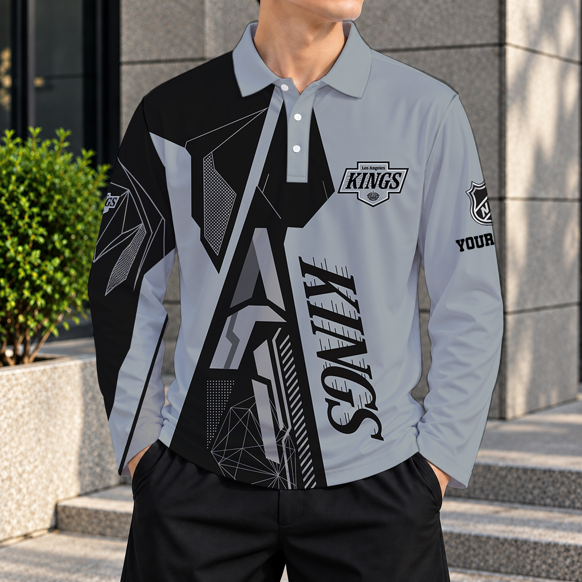 SPECIAL EDITION - NEW CUSTOMIZED NHL16 LAK LOS ANGELES KINGS MEN LONG SLEEVE POLO
