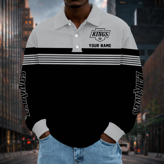 LIMITED EDITION - NEW CUSTOMIZED NHL16 LAK LOS ANGELES KINGS MEN LONG SLEEVE POLO