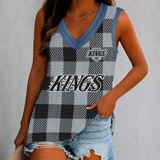 FINAL SALE - NEW CUSTOMIZED NHL16 LAK LOS ANGELES KINGS WOMEN'S V-NECK TANK TOP