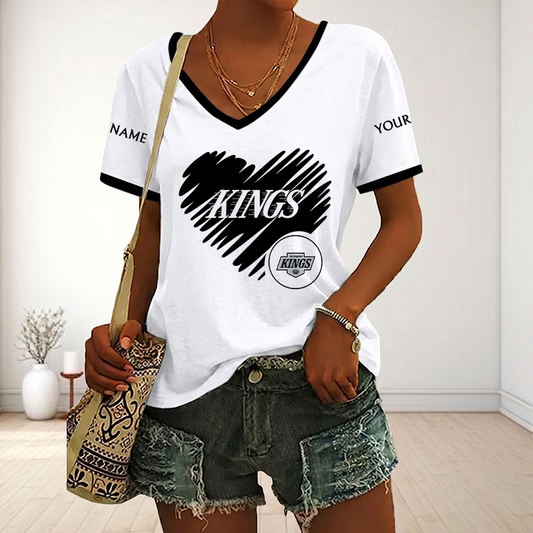 FINAL SALE - NEW CUSTOMIZED NHL16 LAK LOS ANGELES KINGS V-NECK FEMALE SHIRT