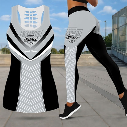 SPECIAL EDITION - NEW CUSTOMIZED NHL16 LAK LOS ANGELES KINGS LEGGINGS & HOLLOW TANK TOP SET