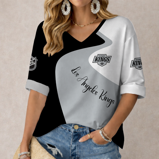 FLASH SALE - NEW CUSTOMIZED NHL16 LAK LOS ANGELES KINGS WOMEN'S V-NECK LONG SLEEVE SHIRT