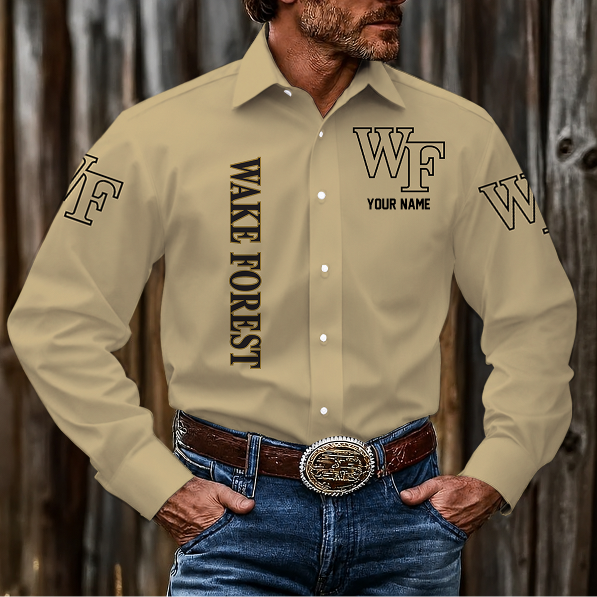 VIRAL EDITION - NEW CUSTOMIZED NCAA CFH16 WFD WAKE FOREST DEMON DEACONS MEN'S LONG SLEEVE BUTTON-UP SHIRT