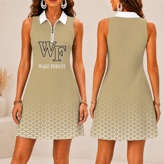 LIMITED EDITION - NEW CUSTOMIZED NCAA CFH16 WFD WAKE FOREST DEMON DEACONS WOMEN'S ZIP SLEEVELESS POLO DRESS