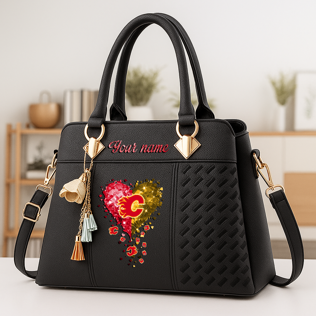 LIMITED EDITION - NEW CUSTOMIZED NHL17 CGF CALGARY FLAMES ZIP HANDBAG MULTICOLOR