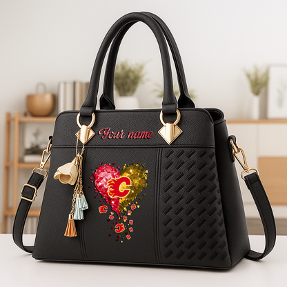 LIMITED EDITION - NEW CUSTOMIZED NHL17 CGF CALGARY FLAMES ZIP HANDBAG MULTICOLOR