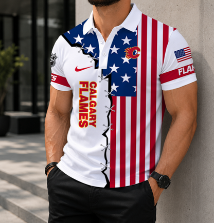 LIMITED EDITION - NEW CUSTOMIZED NHL17 CGF CALGARY FLAMES POLO SHIRT, ZIP POLO SHIRT & T-SHIRTS