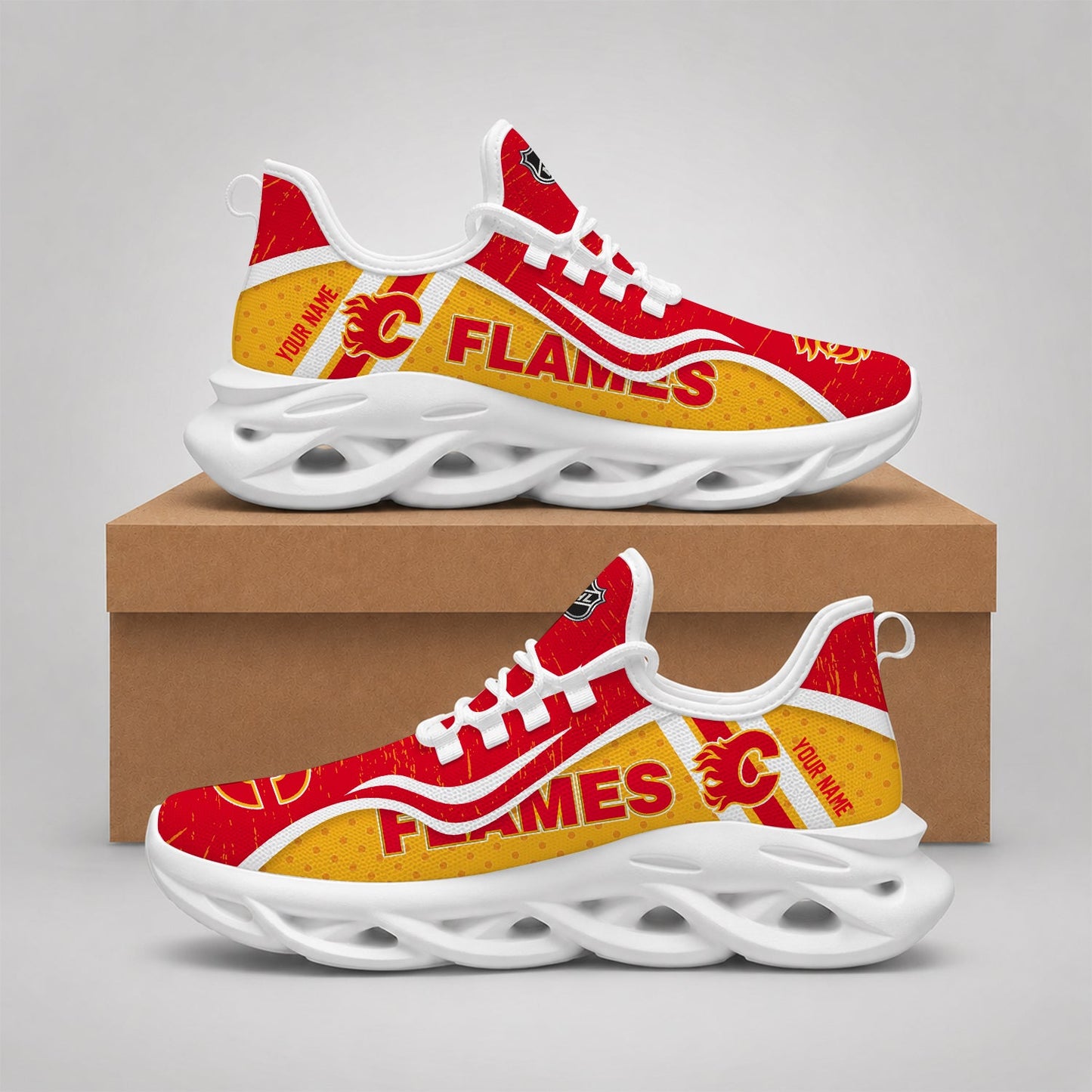 LIMITED EDITION - NEW CUSTOMIZED NHL17 CGF CALGARY FLAMES CLUNKY SNEAKERS