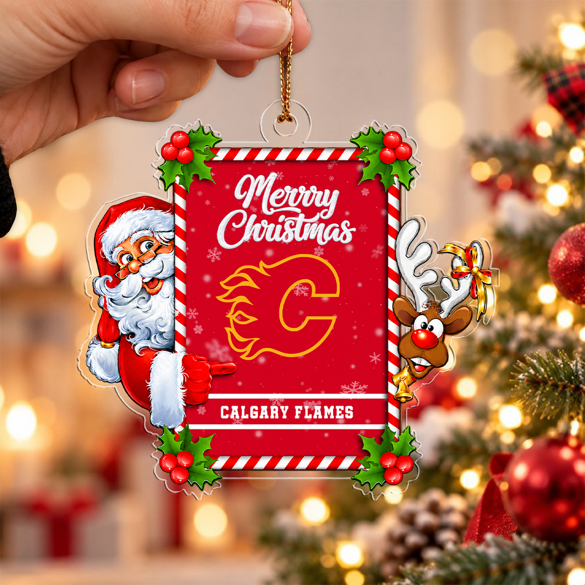 FLASH SALE - NEW CUSTOMIZED NHL17 CGF CALGARY FLAMES CHRISTMAS ACRYLIC ORNAMENT