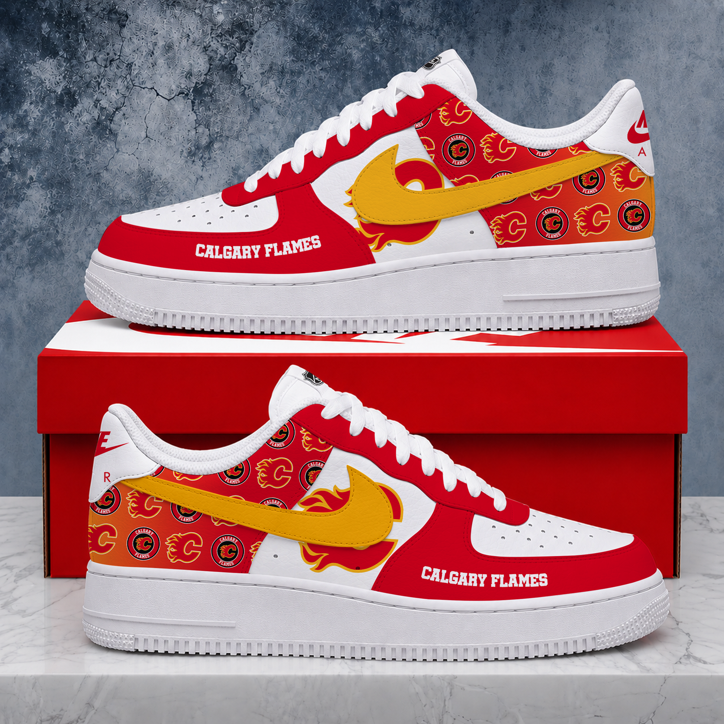 FINAL SALE - NEW CUSTOMIZED NHL17 CGF CALGARY FLAMES AF1 SHOES