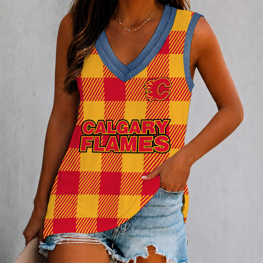 FINAL SALE - NEW CUSTOMIZED NHL17 CGF CALGARY FLAMES WOMEN'S V-NECK TANK TOP