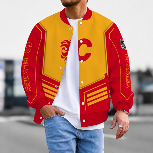 LIMITED EDITION - NEW CUSTOMIZED NHL17 CGF CALGARY FLAMES SATIN VARSITY JACKET & BASEBALL JACKET