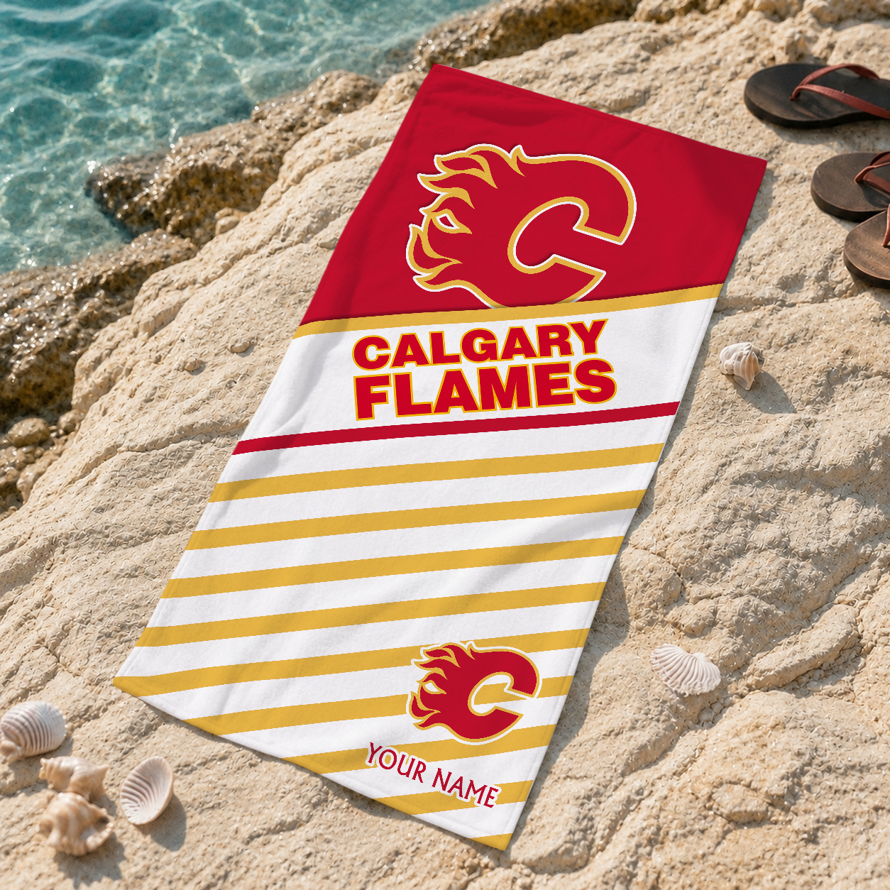 FINAL SALE - NEW CUSTOMIZED NHL17 CGF CALGARY FLAMES BEACH TOWEL