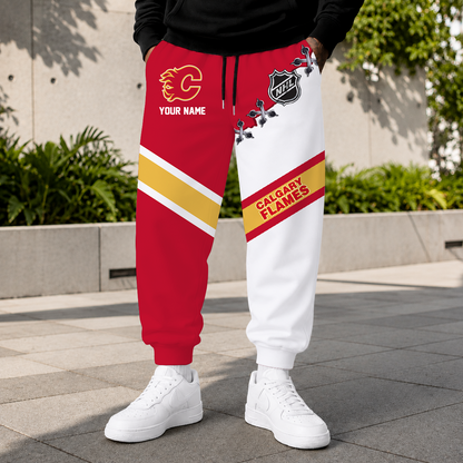 HOT DEAL - NEW CUSTOMIZED NHL17 CGF CALGARY FLAMES SWEATPANTS