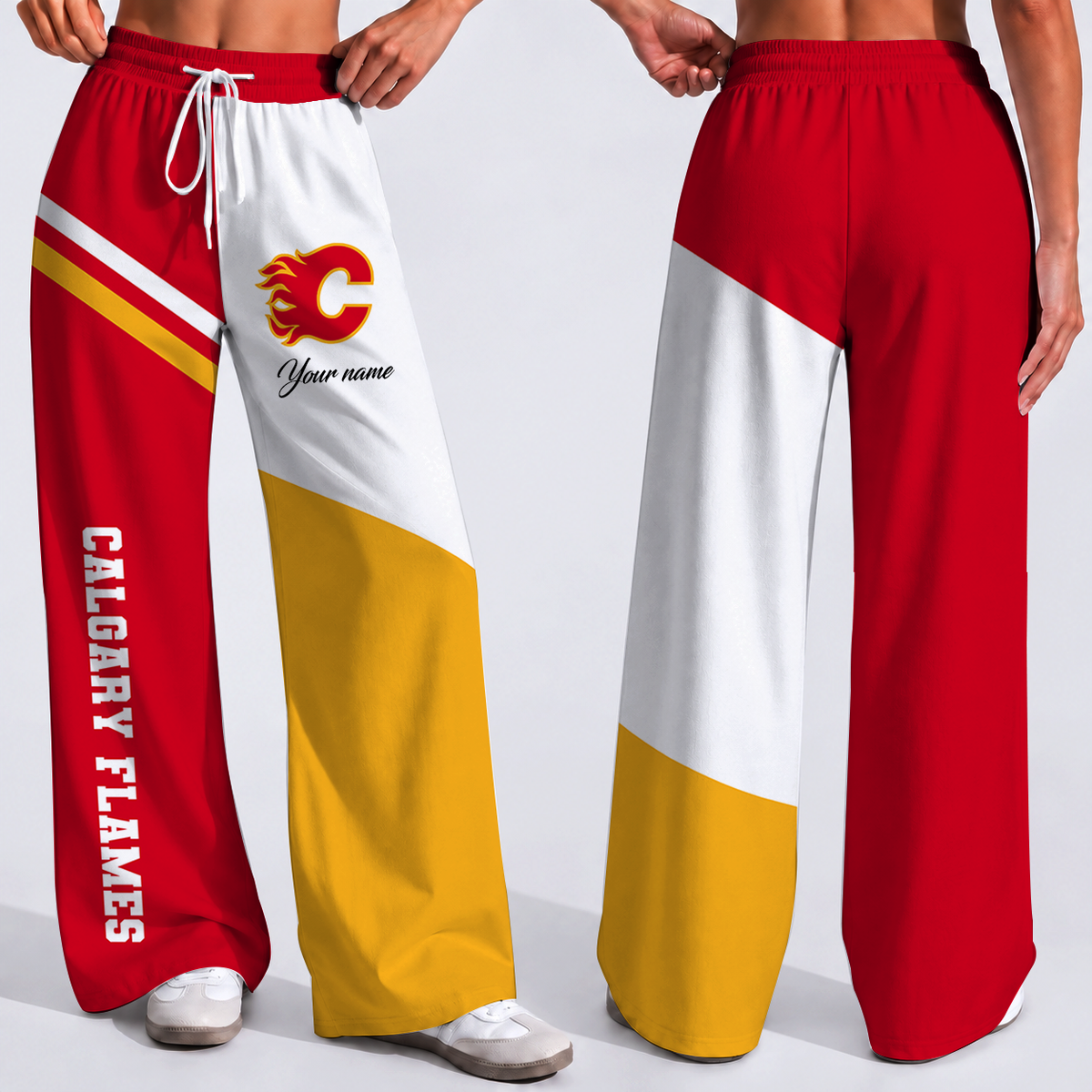 FINAL SALE - NEW CUSTOMIZED NHL17 CGF CALGARY FLAMES WOMEN'S WIDE LEG PANTS