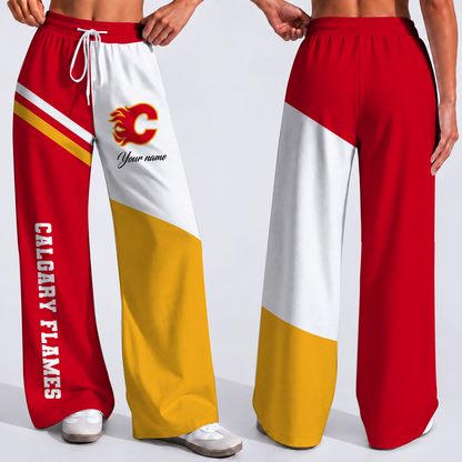 FINAL SALE - NEW CUSTOMIZED NHL17 CGF CALGARY FLAMES WOMEN'S WIDE LEG PANTS