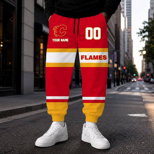 HOT DEAL - NEW CUSTOMIZED NHL17 CGF CALGARY FLAMES SWEATPANTS