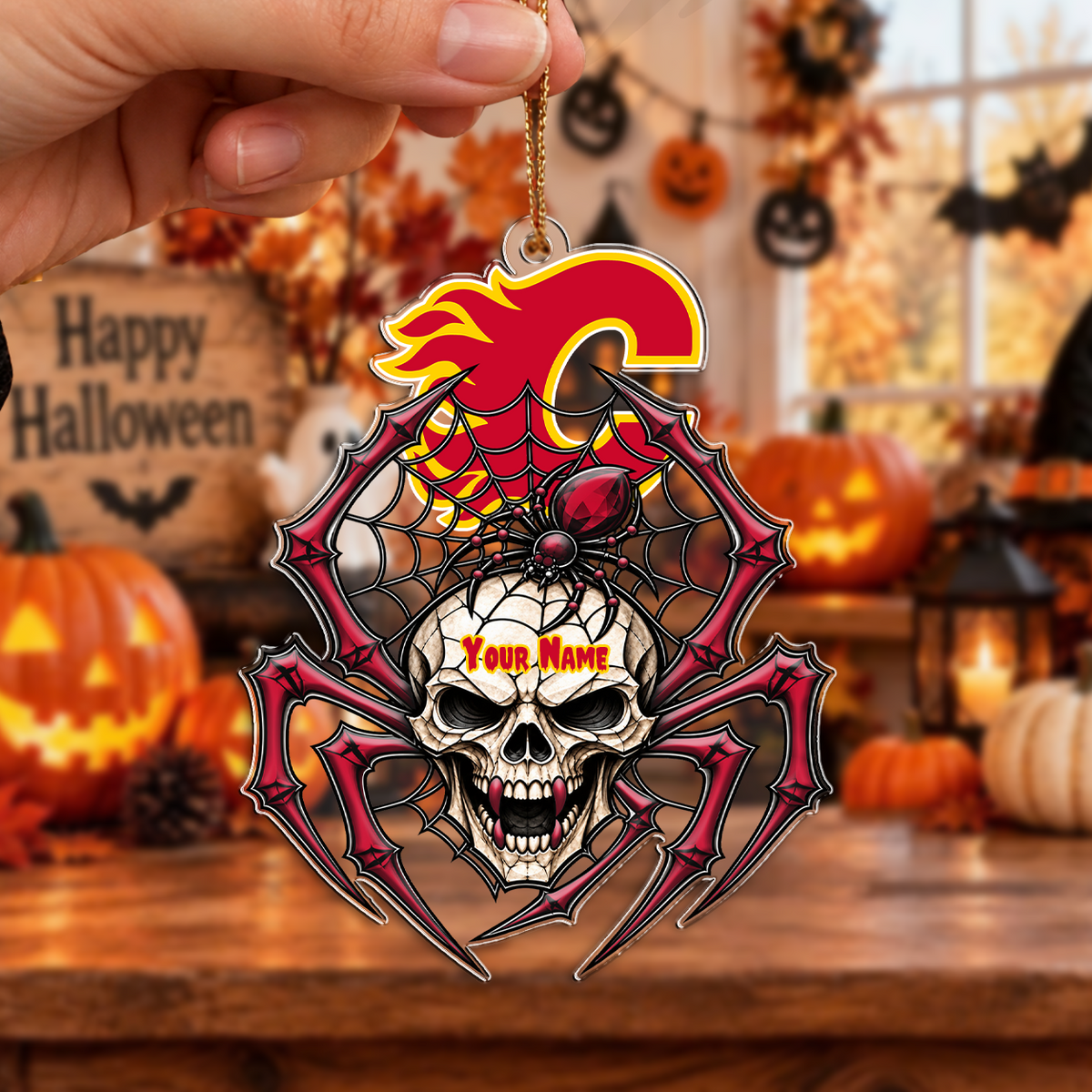 LIMITED EDITION - NEW CUSTOMIZED NHL17 CGF CALGARY FLAMES HALLOWEEN ACRYLIC ORNAMENT