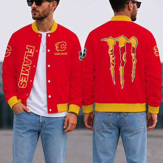 LIMITED EDITION - NEW CUSTOMIZED NHL17 CGF CALGARY FLAMES SATIN VARSITY JACKET & BASEBALL JACKET