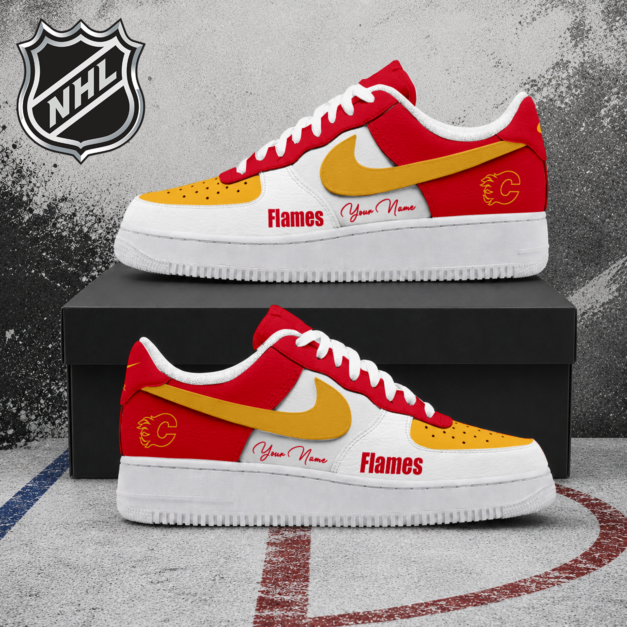 FINAL CLEARANCE - NEW CUSTOMIZED NHL17 CGF CALGARY FLAMES AF1 SHOES