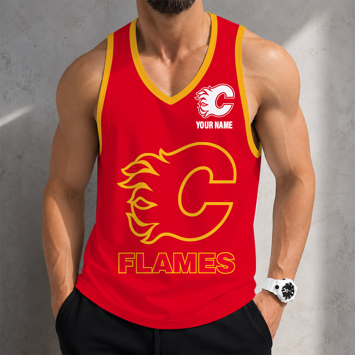 VIRAL EDITION - NEW CUSTOMIZED NHL17 CGF CALGARY FLAMES MEN'S TANK TOP