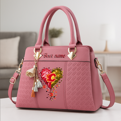 LIMITED EDITION - NEW CUSTOMIZED NHL17 CGF CALGARY FLAMES ZIP HANDBAG MULTICOLOR