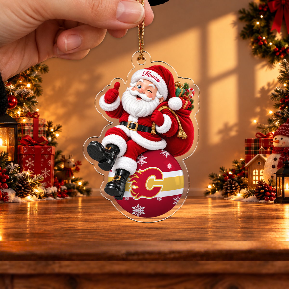 HOT DEAL - NEW CUSTOMIZED NHL17 CGF CALGARY FLAMES CHRISTMAS ACRYLIC ORNAMENT