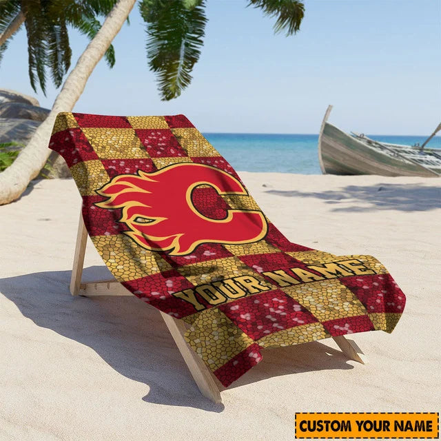 LIMITED EDITION - NEW CUSTOMIZED NHL17 CGF CALGARY FLAMES BEACH TOWEL FOR FAN