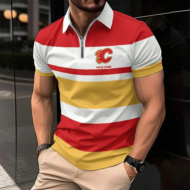 EXCLUSIVE EDITION - NEW CUSTOMIZED NHL17 CGF CALGARY FLAMES POLO SHIRT, ZIP POLO SHIRT & T-SHIRTS