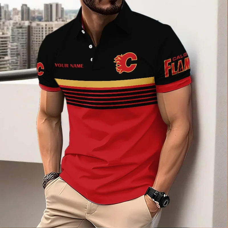 HOT DEAL - NEW CUSTOMIZED NHL17 CGF CALGARY FLAMES POLO SHIRT, ZIP POLO SHIRT & T-SHIRTS