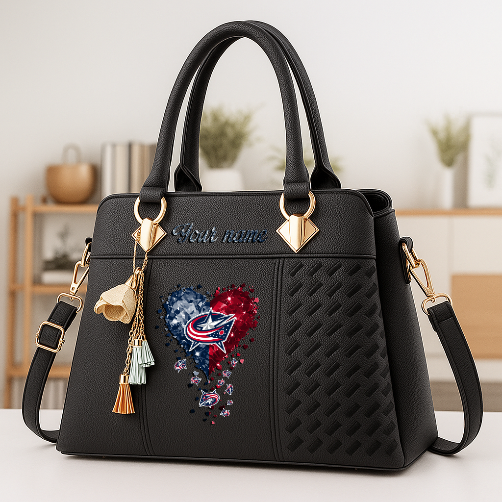 LIMITED EDITION - NEW CUSTOMIZED NHL18 CBJ COLUMBUS BLUE JACKETS ZIP HANDBAG MULTICOLOR