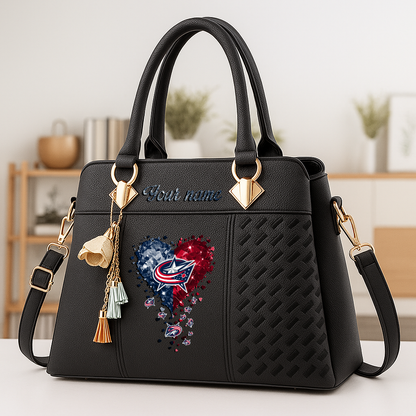 LIMITED EDITION - NEW CUSTOMIZED NHL18 CBJ COLUMBUS BLUE JACKETS ZIP HANDBAG MULTICOLOR