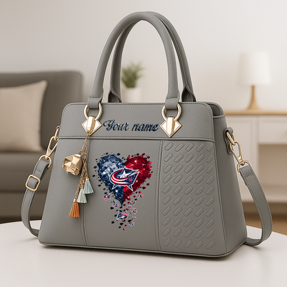 LIMITED EDITION - NEW CUSTOMIZED NHL18 CBJ COLUMBUS BLUE JACKETS ZIP HANDBAG MULTICOLOR