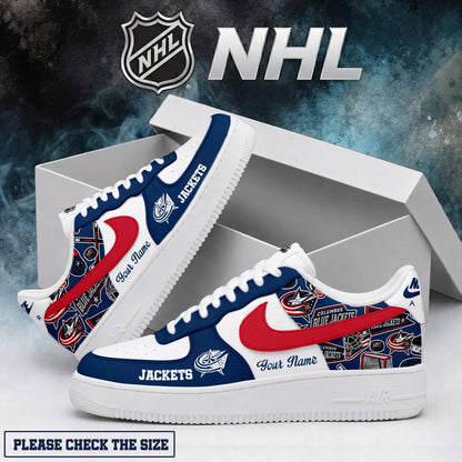 LIMITED EDITION - NEW CUSTOMIZED NHL18 CBJ COLUMBUS BLUE JACKETS AF1 SHOES