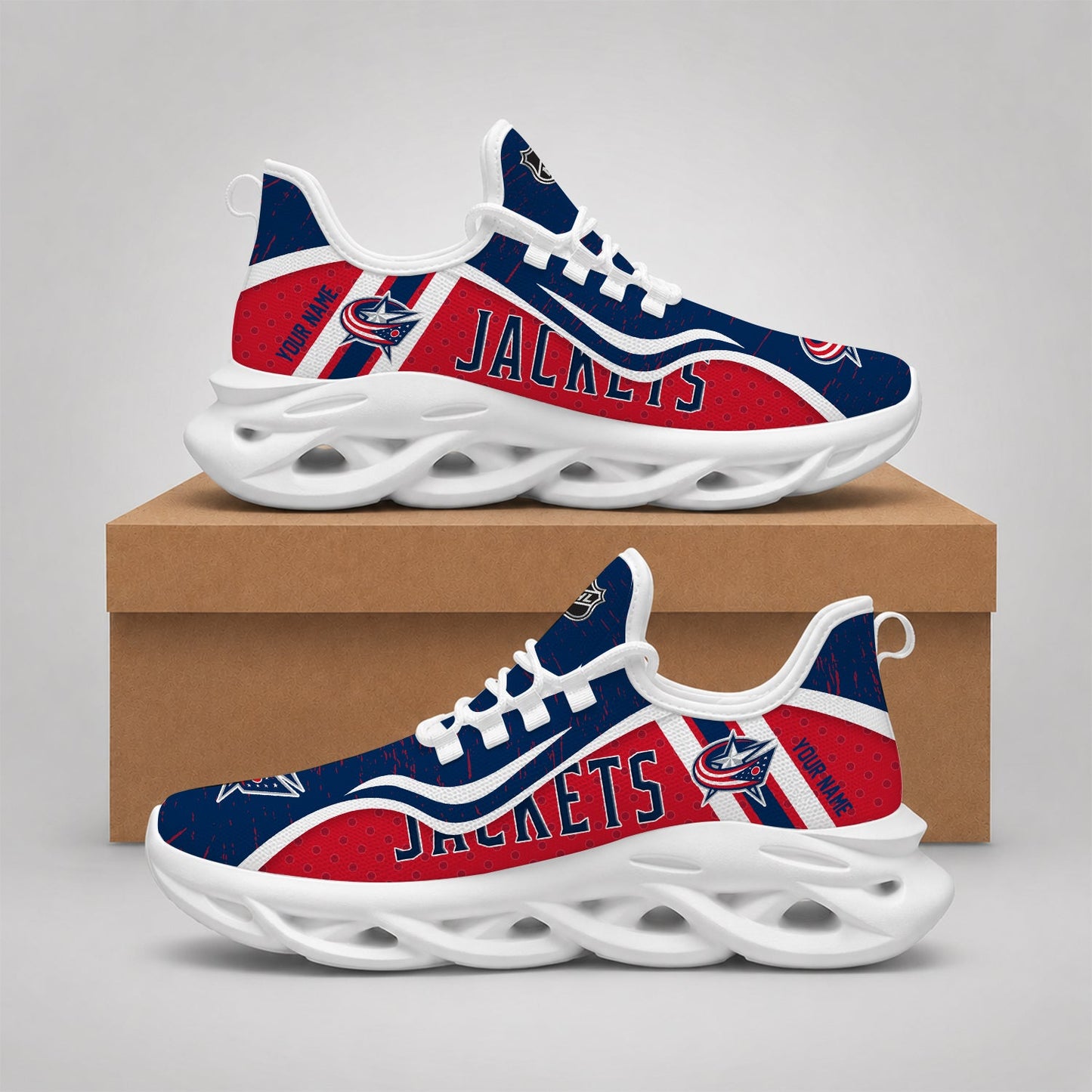 LIMITED EDITION - NEW CUSTOMIZED NHL18 CBJ COLUMBUS BLUE JACKETS CLUNKY SNEAKERS
