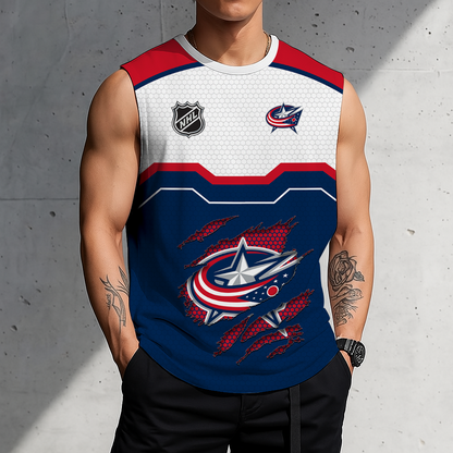 LIMITED EDITION - NEW CUSTOMIZED NHL18 CBJ COLUMBUS BLUE JACKETS MEN'S GYM SHIRT