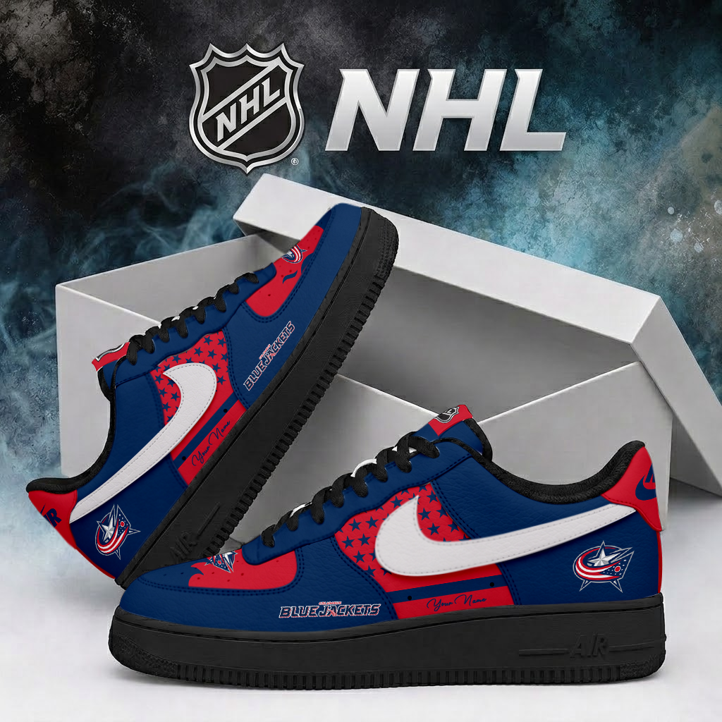 LIMITED EDITION - NEW CUSTOMIZED NHL18 CBJ COLUMBUS BLUE JACKETS AF1 SHOES