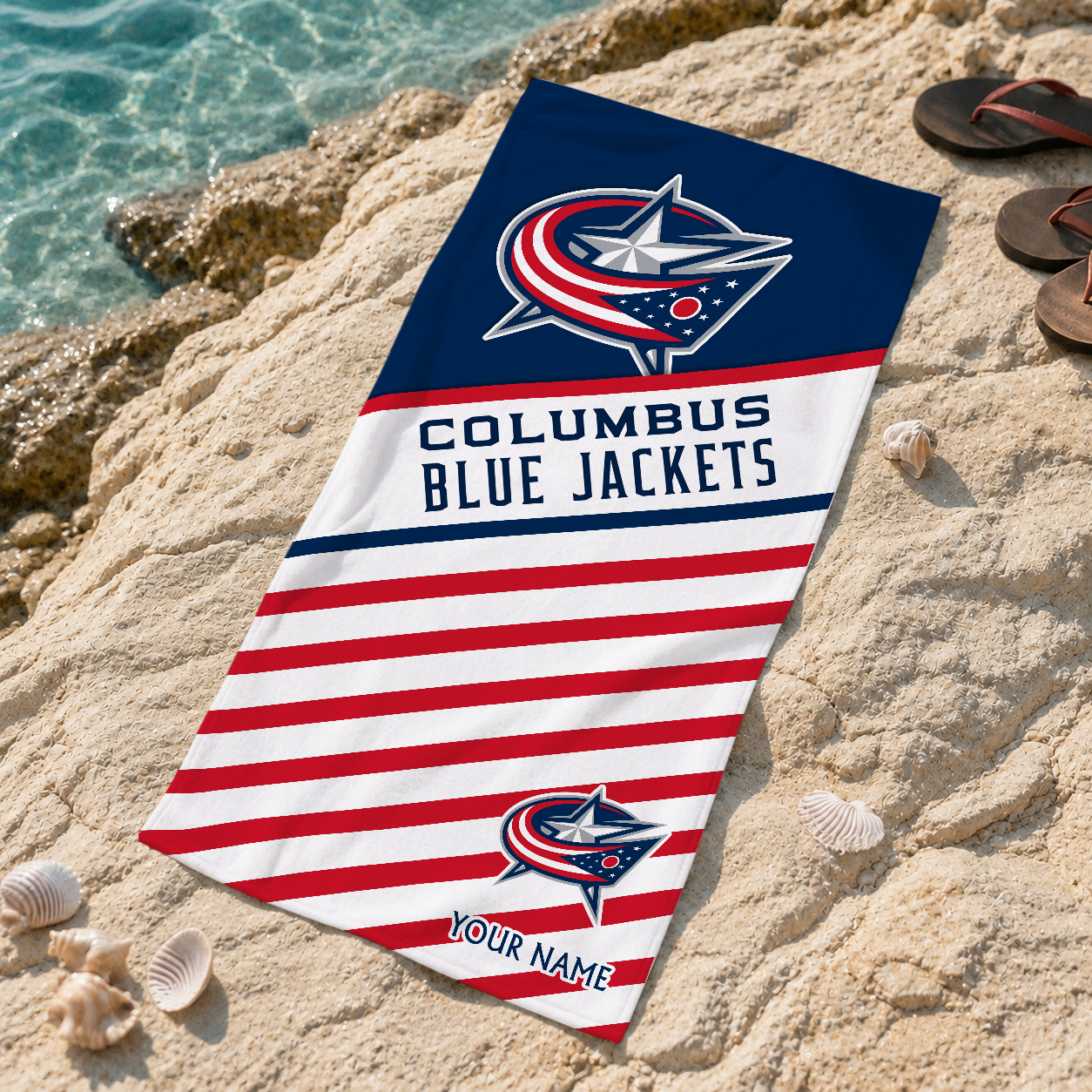 FINAL SALE - NEW CUSTOMIZED NHL18 CBJ COLUMBUS BLUE JACKETS BEACH TOWEL