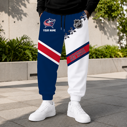 HOT DEAL - NEW CUSTOMIZED NHL18 CBJ COLUMBUS BLUE JACKETS SWEATPANTS
