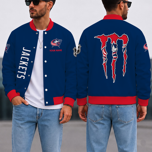 LIMITED EDITION - NEW CUSTOMIZED NHL18 CBJ COLUMBUS BLUE JACKETS SATIN VARSITY JACKET & BASEBALL JACKET