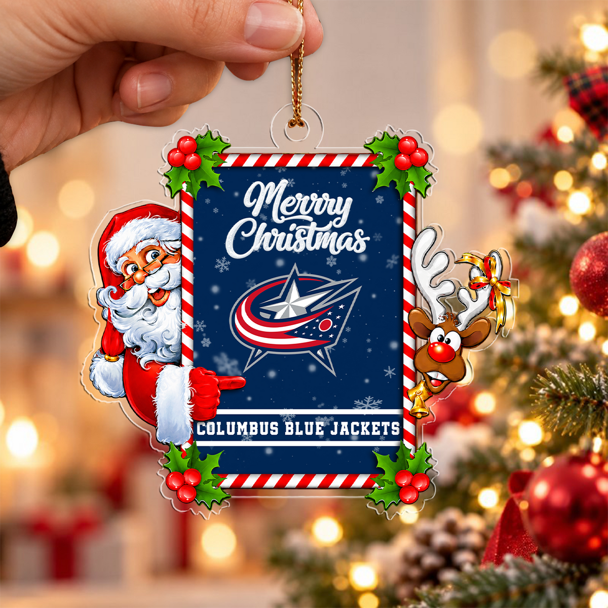 FLASH SALE - NEW CUSTOMIZED NHL18 CBJ COLUMBUS BLUE JACKETS CHRISTMAS ACRYLIC ORNAMENT