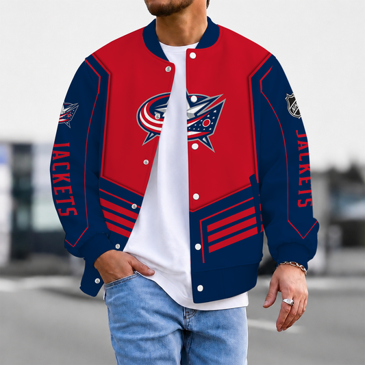 LIMITED EDITION - NEW CUSTOMIZED NHL18 CBJ COLUMBUS BLUE JACKETS SATIN VARSITY JACKET & BASEBALL JACKET