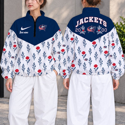 LIMITED EDITION - NEW CUSTOMIZED NHL18 CBJ COLUMBUS BLUE JACKETS V-NECK ZIPPER SWEATSHIRT JACKET