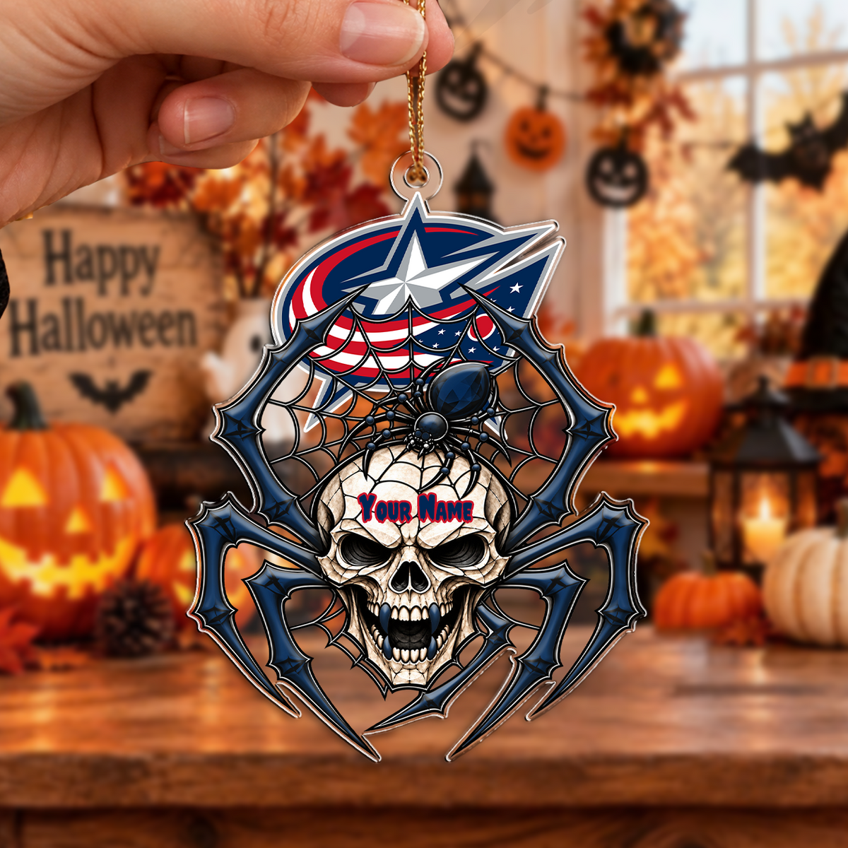 LIMITED EDITION - NEW CUSTOMIZED NHL18 CBJ COLUMBUS BLUE JACKETS HALLOWEEN ACRYLIC ORNAMENT