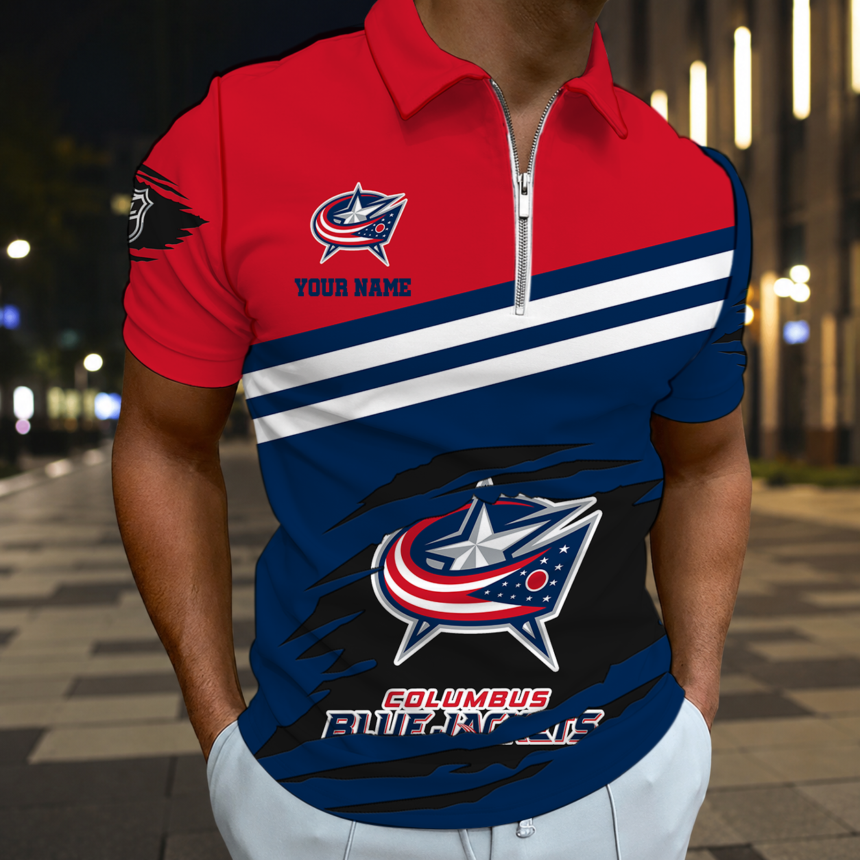 ELITE EDITION - NEW CUSTOMIZED NHL18 CBJ COLUMBUS BLUE JACKETS T-SHIRT, POLO SHIRT, ZIP POLO SHIRT, SWEATSHIRT, HOODIE & ZIP HOODIE